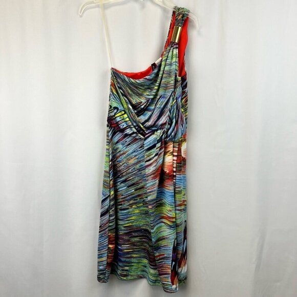Molli & Mia Womens Sheath Dress Blue Red Abstract One Shoulder Sleeveless S - Picture 1 of 11